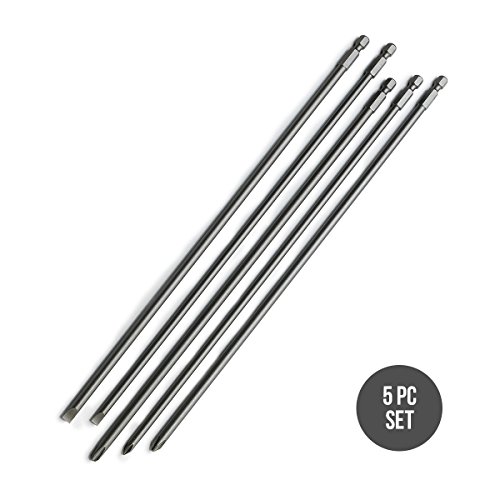 Neiko 10043a Phillips And Flathead Screwdriver Power Driver Bit Set 5 Piece 12 Extra Long Length 1 4 Shank