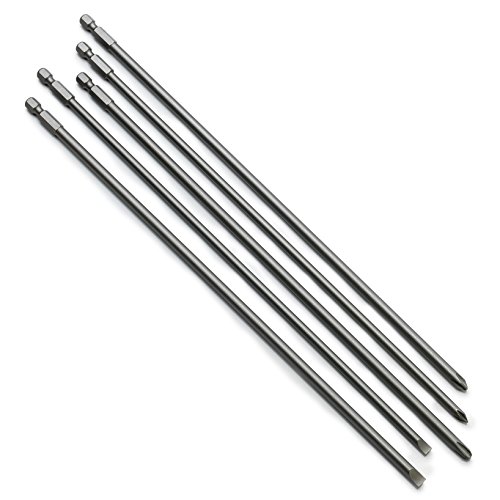 Neiko 10043a Phillips And Flathead Screwdriver Power Driver Bit Set 5 Piece 12 Extra Long Length 1 4 Shank