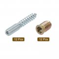 M8x50mm Hanger Bolts 12pcs 31mm Wood Dowel Screw Self-tapping With M8x20mm Threaded Insert Nuts Interface Hex Socket Drive For