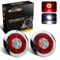 Partsam 2pcs 4 Inch Round Led Trailer Tail Lights White Redlights Flange Mount 16 Dc 12v Sealed Waterproof Stop Brake Tail