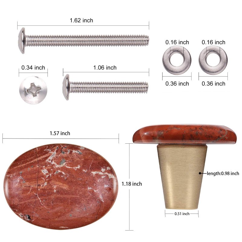 Rockcloud Natural Red Jasper Crystal Stone Knob Drawer With Screws Oval Rough Gemstone Pull Handle For Dresser Cabinet Wardrobe