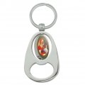 Graphics More Christmas Holiday Jolly Santa And Child Keychain Chrome Metal Spinning Oval Bottle Opener