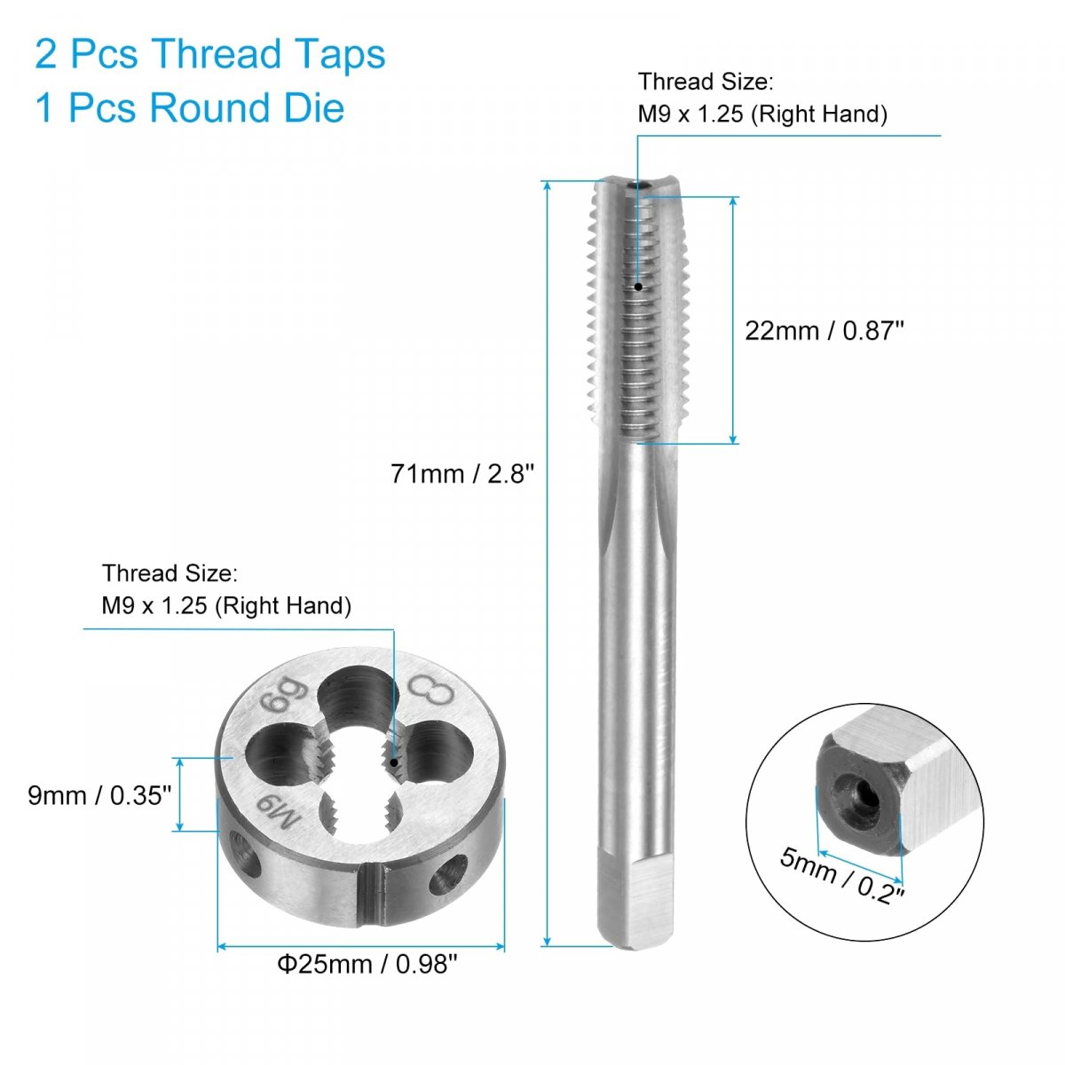 3pcs Tap And Die Set Metric M9 X 1 25 Threads Round Tappinging Tool Tap Kit For Nut Screw Bolt Thread Repair