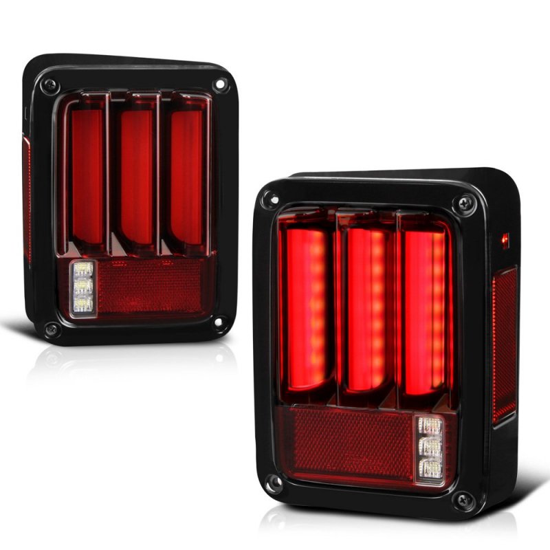 Sequential Turn Signal Premium Oled Neon Tube Tail Light Lamp For 2007-2018 Jeep Wrangler Rosso Red Lens Driver Passenger Side