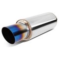 Universal 2 Inches Straight-through Muffler With Double Walled Slant Burnt Diagonal Cut Tip Stainless Steel 