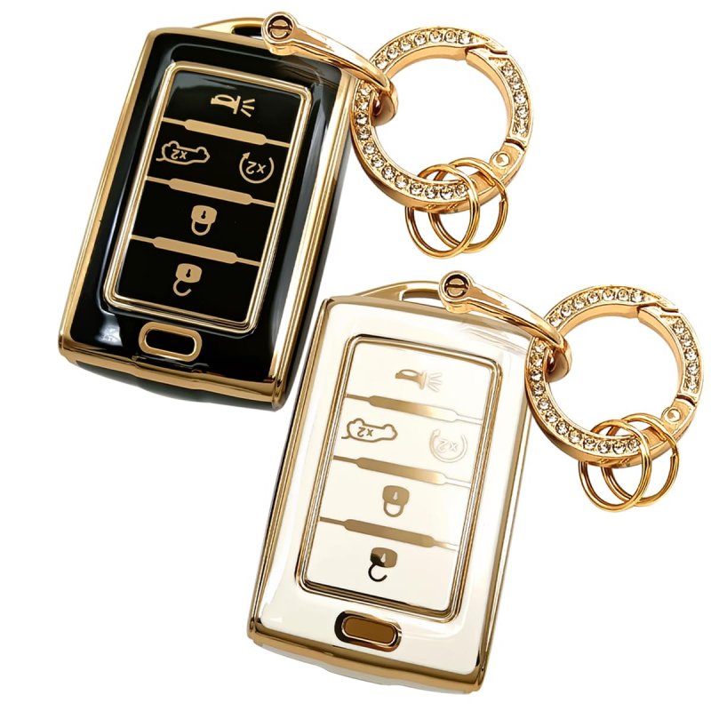 2pcs Key Fob Cover For Jeep Grand Cherokee L 2021 2022 2023 And Wagoneer Tpu Shell Case With Gold Ring Keychains White Size E5