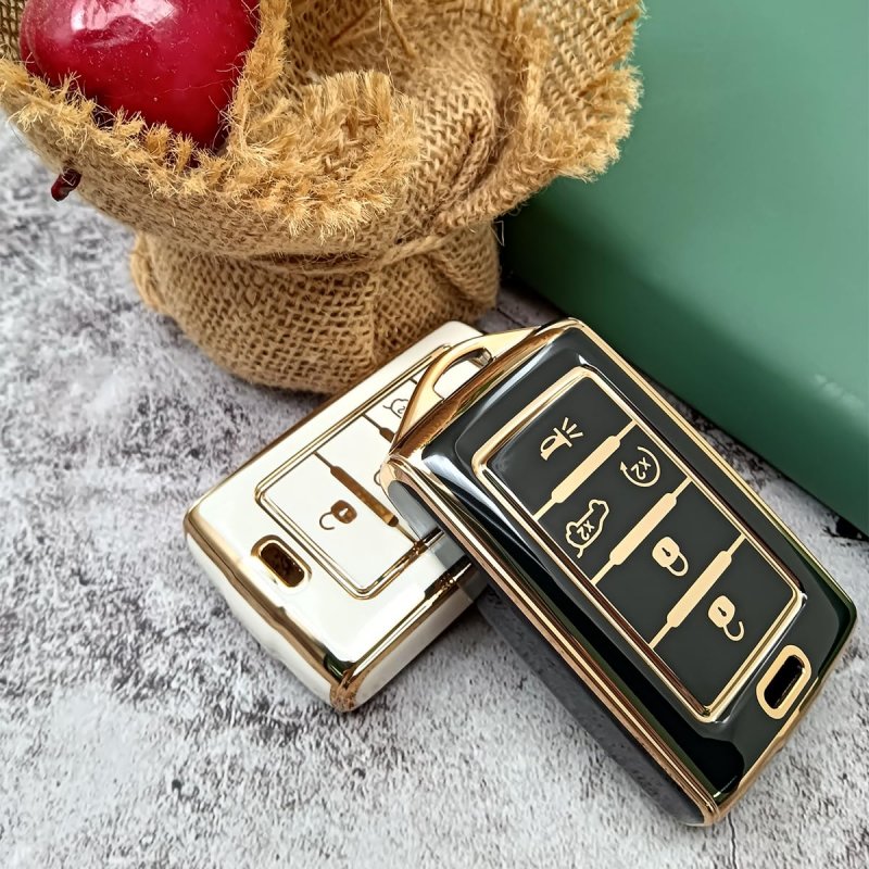 2pcs Key Fob Cover For Jeep Grand Cherokee L 2021 2022 2023 And Wagoneer Tpu Shell Case With Gold Ring Keychains White Size E5