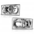 Chrome Headlight Lamp Assembly Set For 1999-2004 Ford Superduty F250 F350 Pickup Truck Excursion Driver Passenger Side 