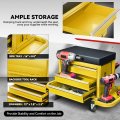 Mechanic Rolling Seat With 3 Storage Drawers And Tool Tray Heavy Duty Steel Frame Padded Cushion 350 Lbs Capacity Yellow