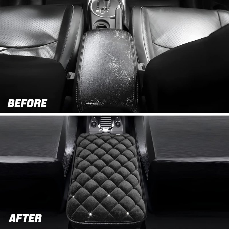 Auceli Fluffy Car Armrest Cover Bling Diamond Auto Center Console Pad Soft Seat Box Protector Plush Cushion For Arm Rest