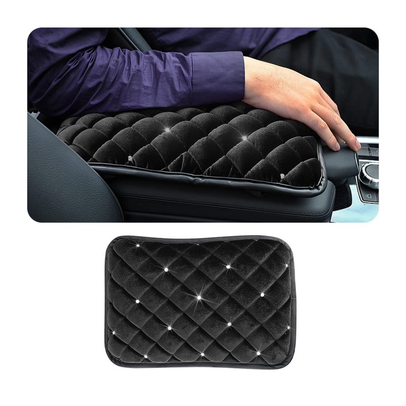 Auceli Fluffy Car Armrest Cover Bling Diamond Auto Center Console Pad Soft Seat Box Protector Plush Cushion For Arm Rest