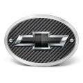 Ipick Image Made For Chevrolet Black 3d Logo On Carbon Fiber Look Oval Billet Aluminum 2 Tow Hitch Cover