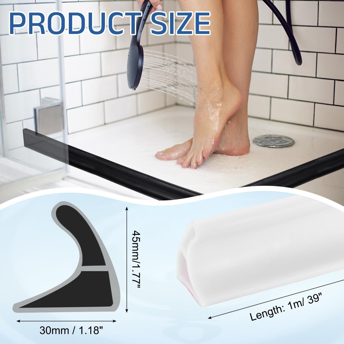 Flexible Shower Water Barrier 39 Tpe Edge Stopper Blocker Splash Guard For Bathtub Sink Washing Machine Dry And Wet Separation