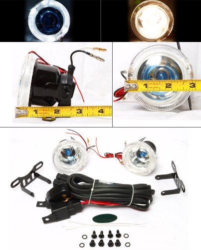 3 Universal White Led Halo Fog Light Kit with Clear Lens W Switch Wires Brackets