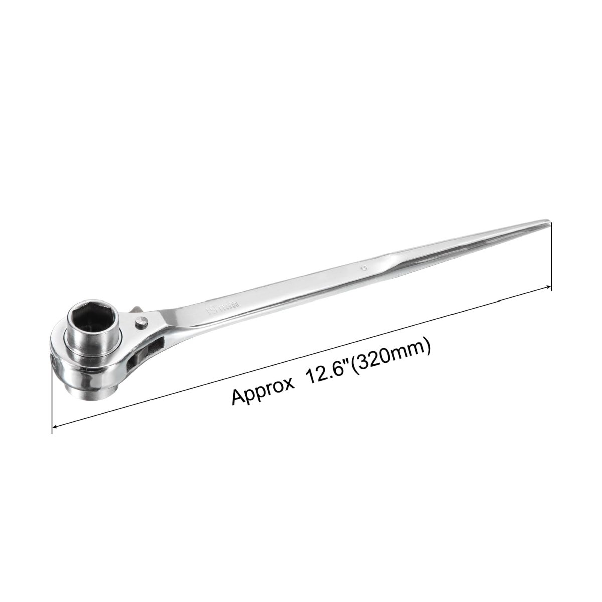 19 X 21mm Hexagon Scaffold Podger Ratchet Spanner Ratcheting Socket Wrench Tool Silver Tone