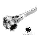 19 X 21mm Hexagon Scaffold Podger Ratchet Spanner Ratcheting Socket Wrench Tool Silver Tone
