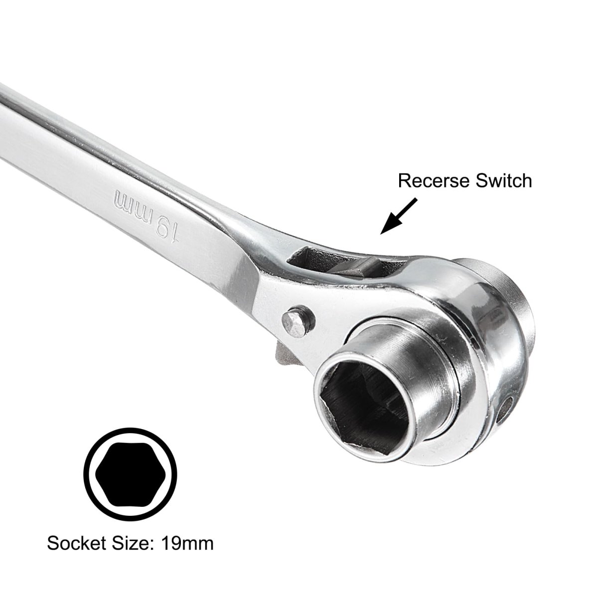 19 X 21mm Hexagon Scaffold Podger Ratchet Spanner Ratcheting Socket Wrench Tool Silver Tone