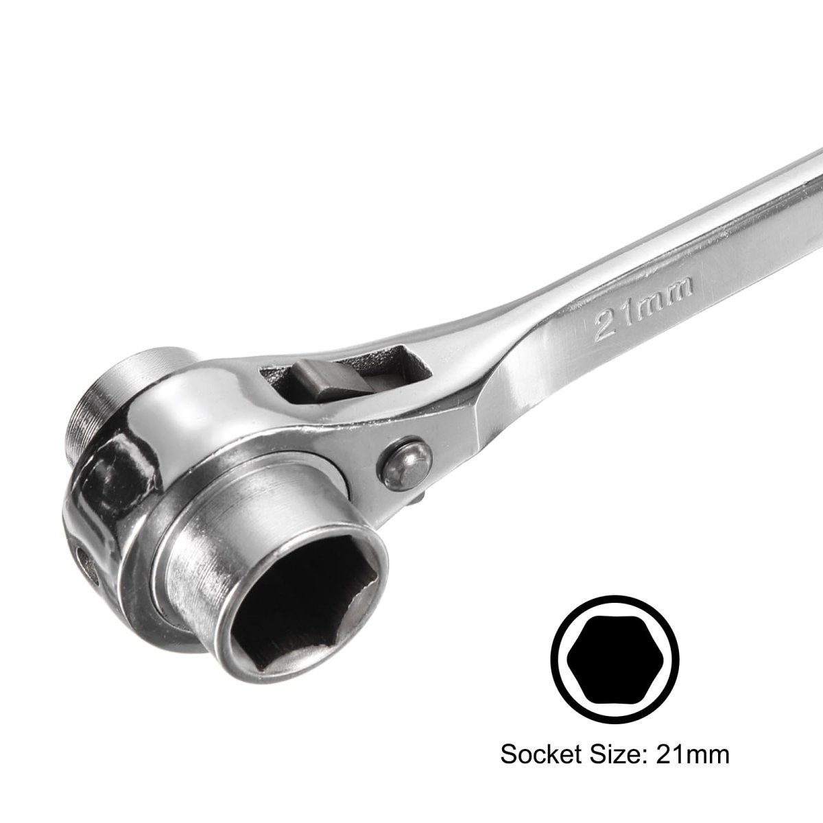 19 X 21mm Hexagon Scaffold Podger Ratchet Spanner Ratcheting Socket Wrench Tool Silver Tone