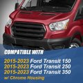 Fo2502357 Factory Style Halogen Headlight Lamp Compatible With Ford Transit 150 250 350 2015-2023 Driver Left Side Chrome