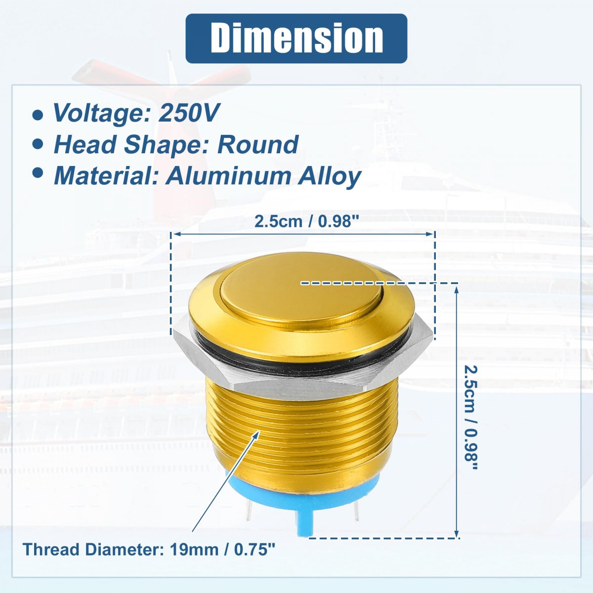 19 Mm Car Momentary Push Button Switch Aluminum Alloy Round Start Spst 1no Ac 250v Gold Tone