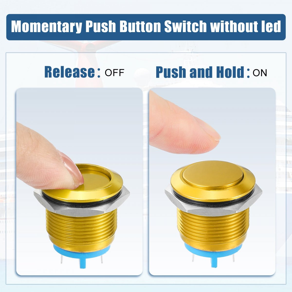 19 Mm Car Momentary Push Button Switch Aluminum Alloy Round Start Spst 1no Ac 250v Gold Tone