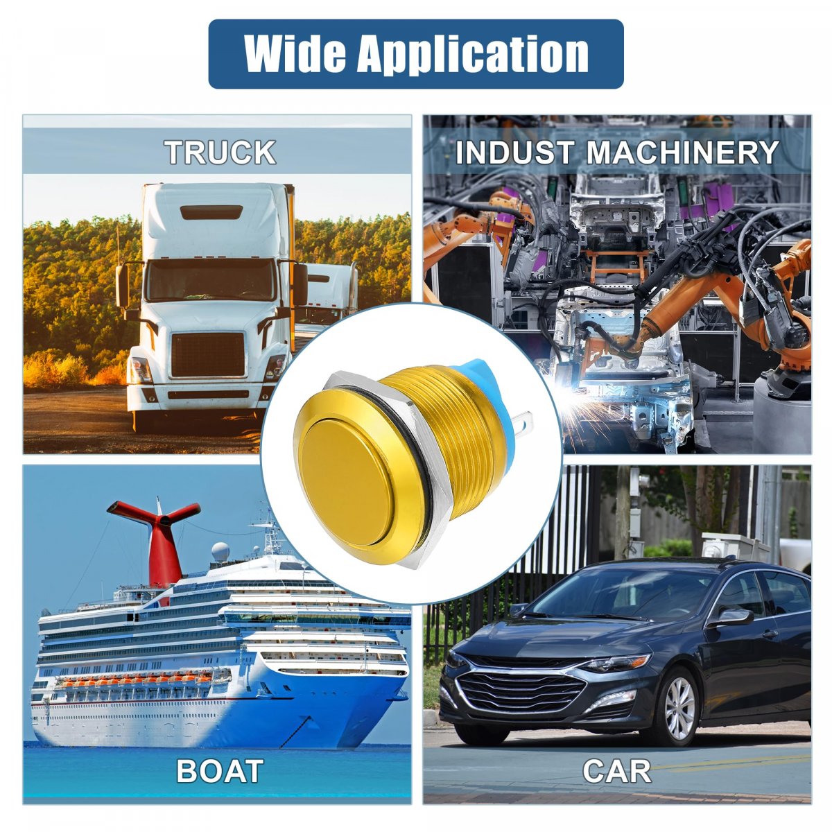 19 Mm Car Momentary Push Button Switch Aluminum Alloy Round Start Spst 1no Ac 250v Gold Tone