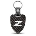Nissan 370z Z Logo Real Black Carbon Fiber Large Shield Style Keychain With Genuine Leather Strap 2 25 In X 1 75 