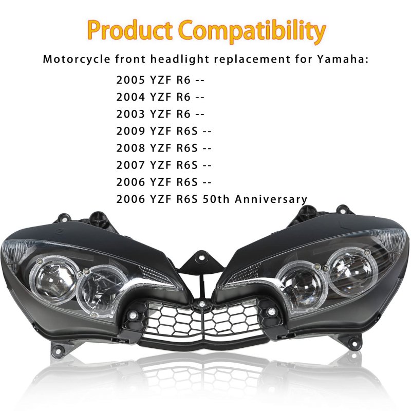 Motorcycle Front Headlight Replacement For Yamaha Yzf R6 2003-2005 R6s 2006-2009