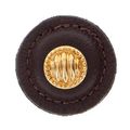 Vicenza Designs K1280 Sanzio Knob Brown Lines And Dots Round Leather Large Polished Gold 