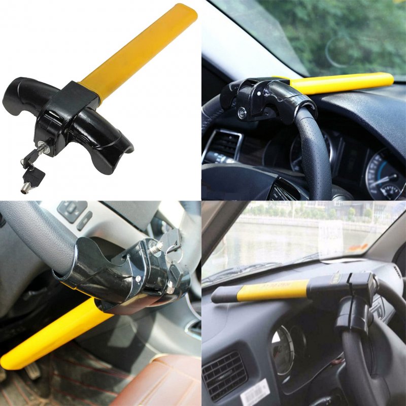 Universal Heavy Duty Security Steering Wheel Lock For Cars Anti Theft Alloy Steel Locking Device With 2 Keys Yellow