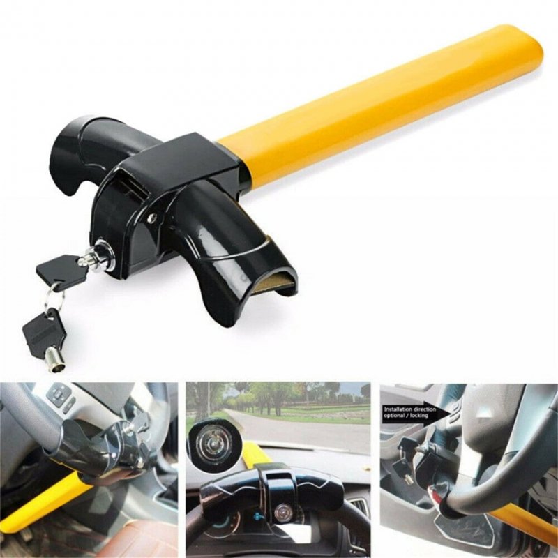 Universal Heavy Duty Security Steering Wheel Lock For Cars Anti Theft Alloy Steel Locking Device With 2 Keys Yellow