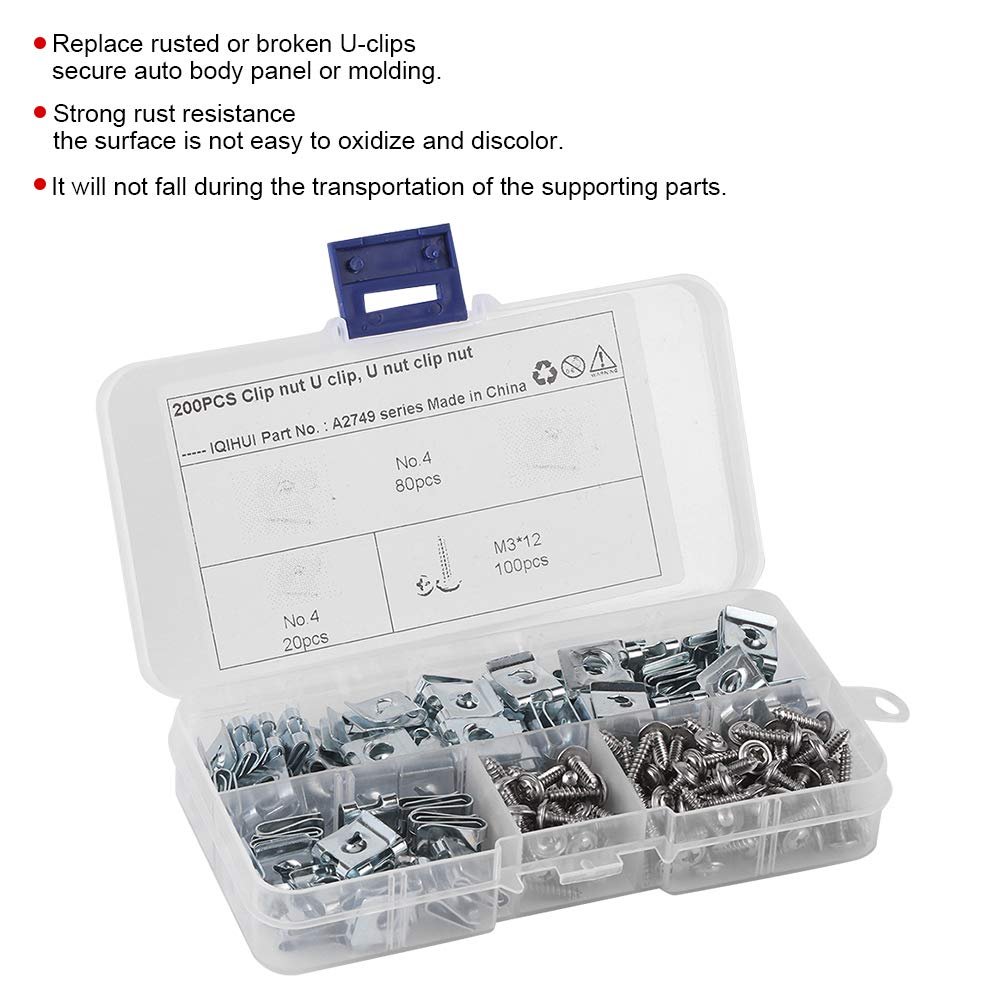 U-clips Fastener Trim Kit 200pcs U-type Clips With Self Tapping Screws Car Retainer For Motor Vehicles