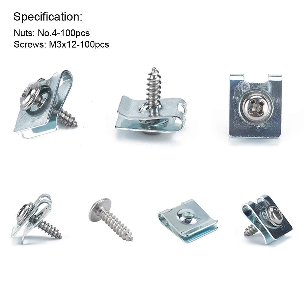 U-clips Fastener Trim Kit 200pcs U-type Clips With Self Tapping Screws Car Retainer For Motor Vehicles