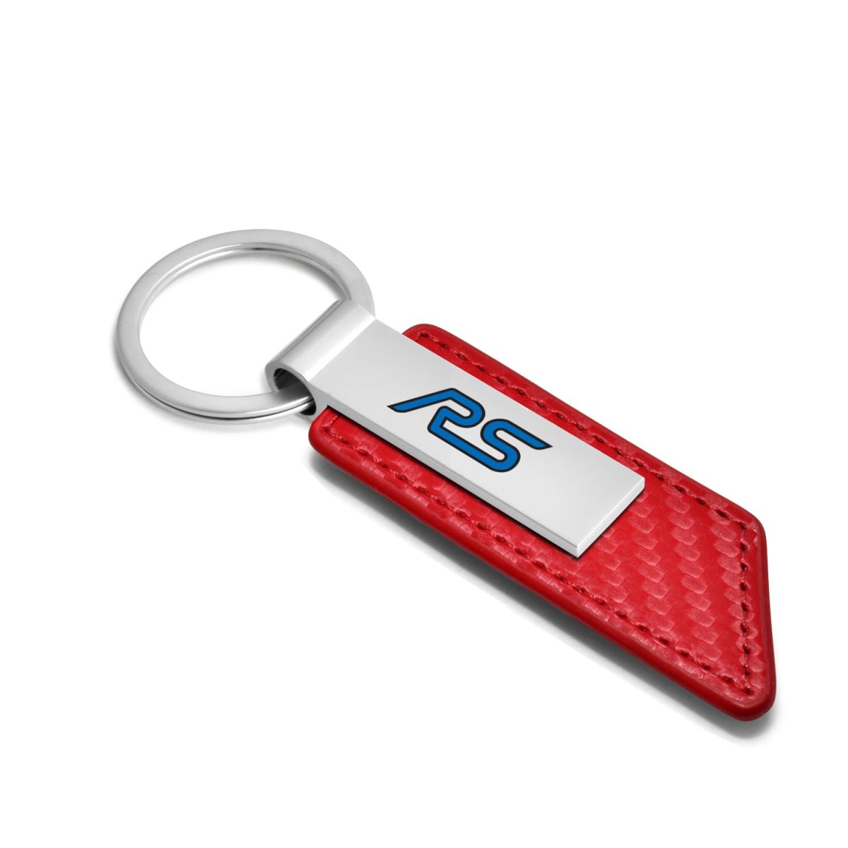 Ford Focus Rs Red Pu Leather Carbon Fiber Texture Strap Keychain Silver Metal Bar Official Licensed Accessory 3 75 In X 1