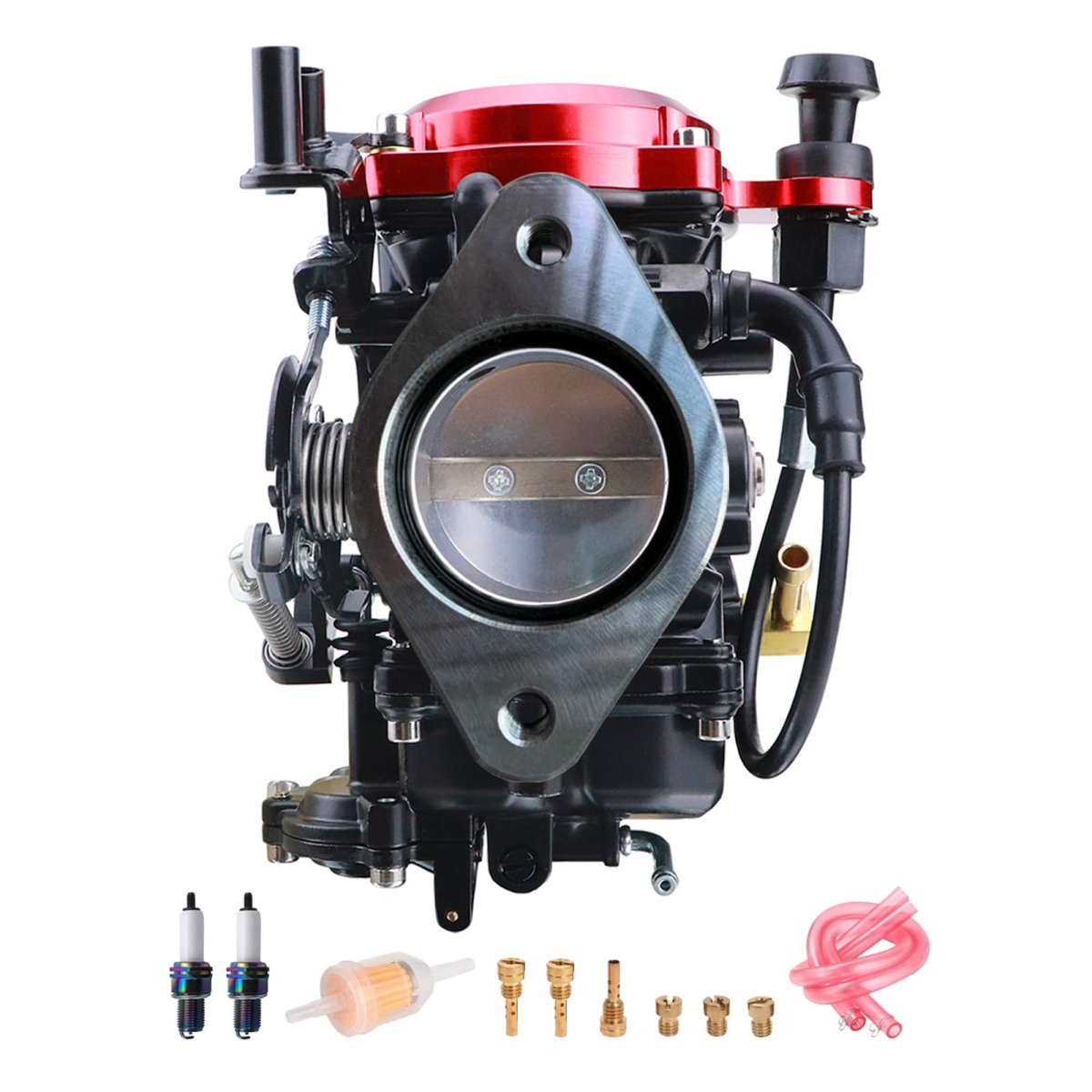 Cv40 Carburetor For Harley Davidson Sportster 883 1200 Softail Touring Dyna Fxr Red Top With Choke Cable And Silver Intake