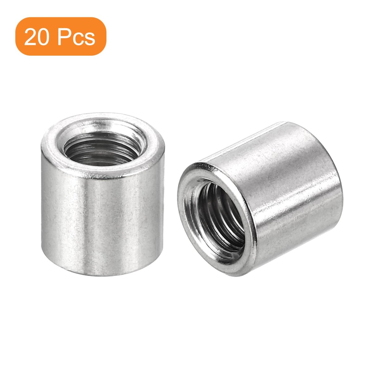 20pcs Round Weld Nuts M8x12x12mm Long On Bung Female Nut Threaded 304 Stainless Steel Connector Sleeve Rod Bar Stud Silver