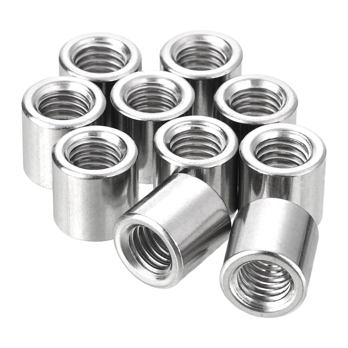 20pcs Round Weld Nuts M8x12x12mm Long On Bung Female Nut Threaded 304 Stainless Steel Connector Sleeve Rod Bar Stud Silver