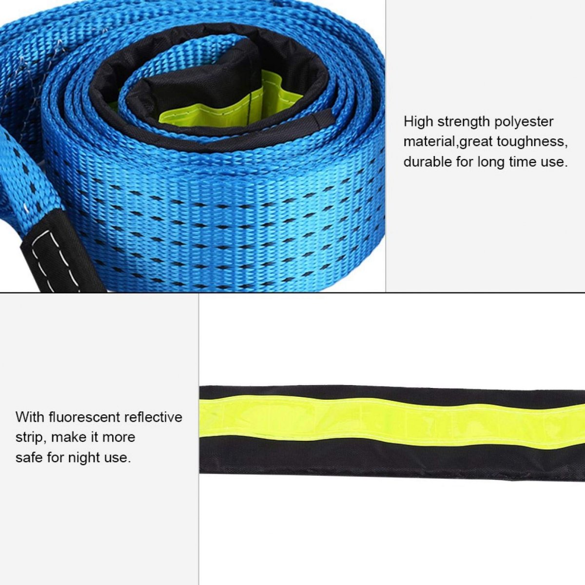 Recovery Tow Strap Emergencying Rope For Vechiles Car Trailer Tow Road Towing Cable Tree Saver With Reflective Strip Hooks 8