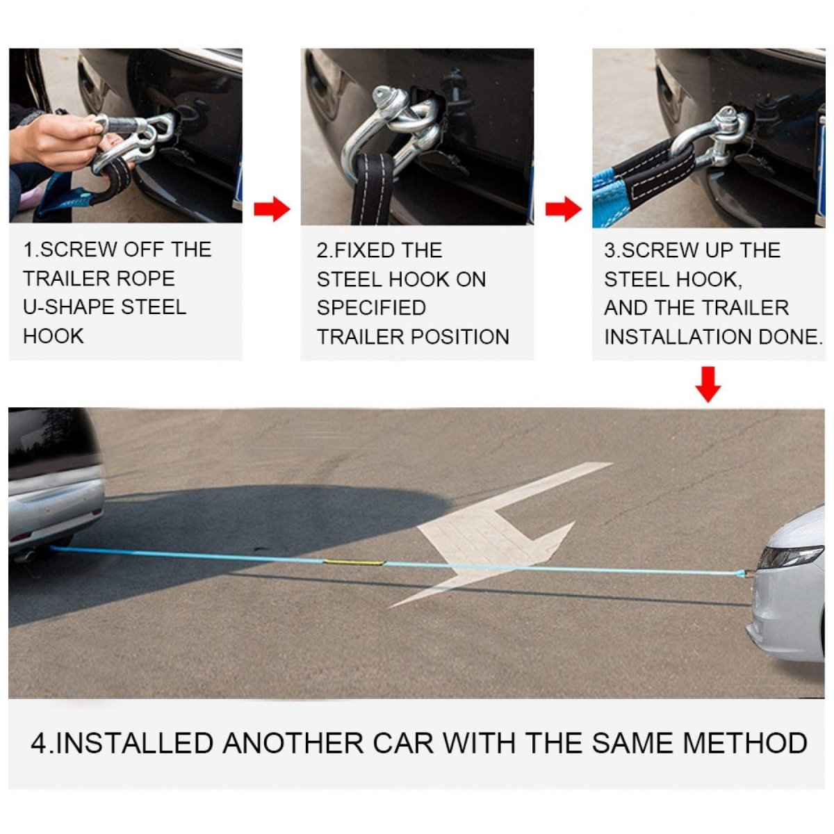 Recovery Tow Strap Emergencying Rope For Vechiles Car Trailer Tow Road Towing Cable Tree Saver With Reflective Strip Hooks 8