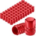 50 Pcs Metal Aluminum Tire Valve Stem Caps Red Universal Fit For Car Suv Bicycle Motorcycle Leakproof Dustproof With Rubber 