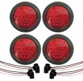 4pcs 4 Round 24 Diodes Red Red Led Stop Turn Tail Truck Light With Grommet Pigtail 