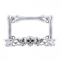 Motorcycle License Plate Frame Chromed Skull W Red Painted Eyes Flames Bones Design Die Cast Zinc Triple Chrome Plating By