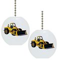 Set Of 2 Bulldozer Construction Dozer Solid Ceramic Fan Pulls 