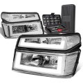 Dual Led Drl Chrome Housing Clear Corner Headlight Lamps Tool Kit Compatible With Chevy Colorado Gmc Canyon 04-12
