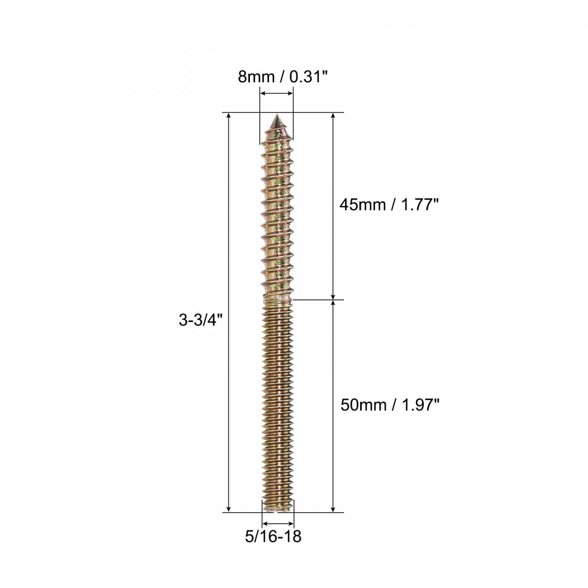 5 16-18x3-3 4 Hanger Bolts 12pcs Double Ended Screws Wood Dowel For Furniture
