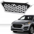 Front Upper Bumper Grille Chrome Gray Black W Black Accents For Hyundai Tucson 2019 2020 2021 For Models Without Camera