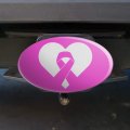 Breast Cancer Awareness Pink Ribbon In Heart Oval Tow Trailer Hitch Cover Plug Insert