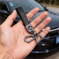Honda Civic Real Carbon Fiber Loop Strap Keychain With Gunmetal Hook Official Licensed Black Logo 5 25 In X 0 75 Modern Style 