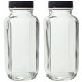 8 Oz Clear Thick Plated Glass French Square Empty Bottle Jar With Lid 2 Pack Perfect For Home Travel Juicing Kombucha 