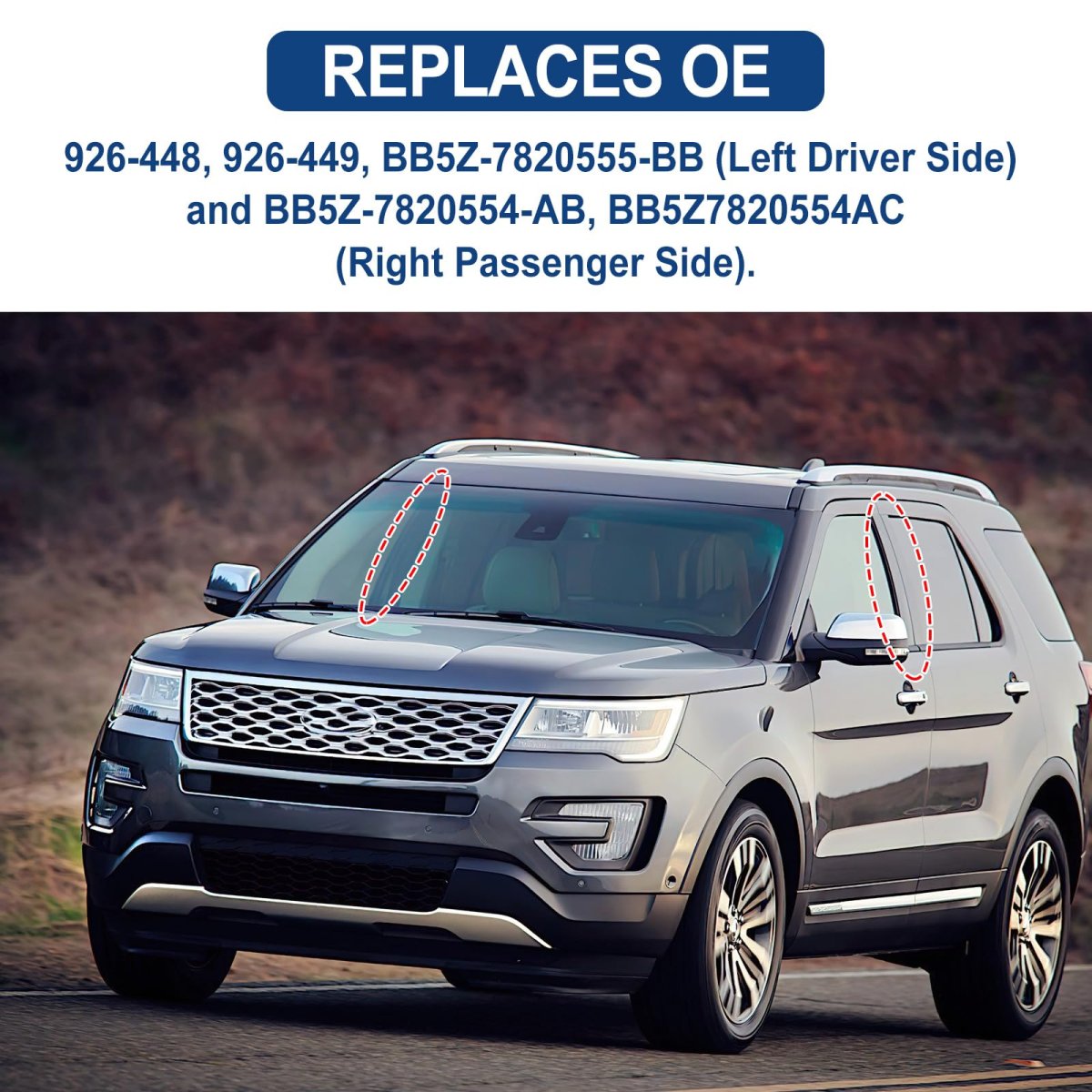 Front B Pillar Molding Trim Pair For 2011 2012 2013 2014 2015 2016 2017 2018 2019 Ford Explorer Without Keypad Gloss Black